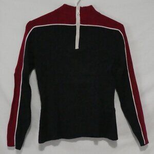 NOMI | medium | Ribbed Burgundy and Black Partial Zip-Up Sweater